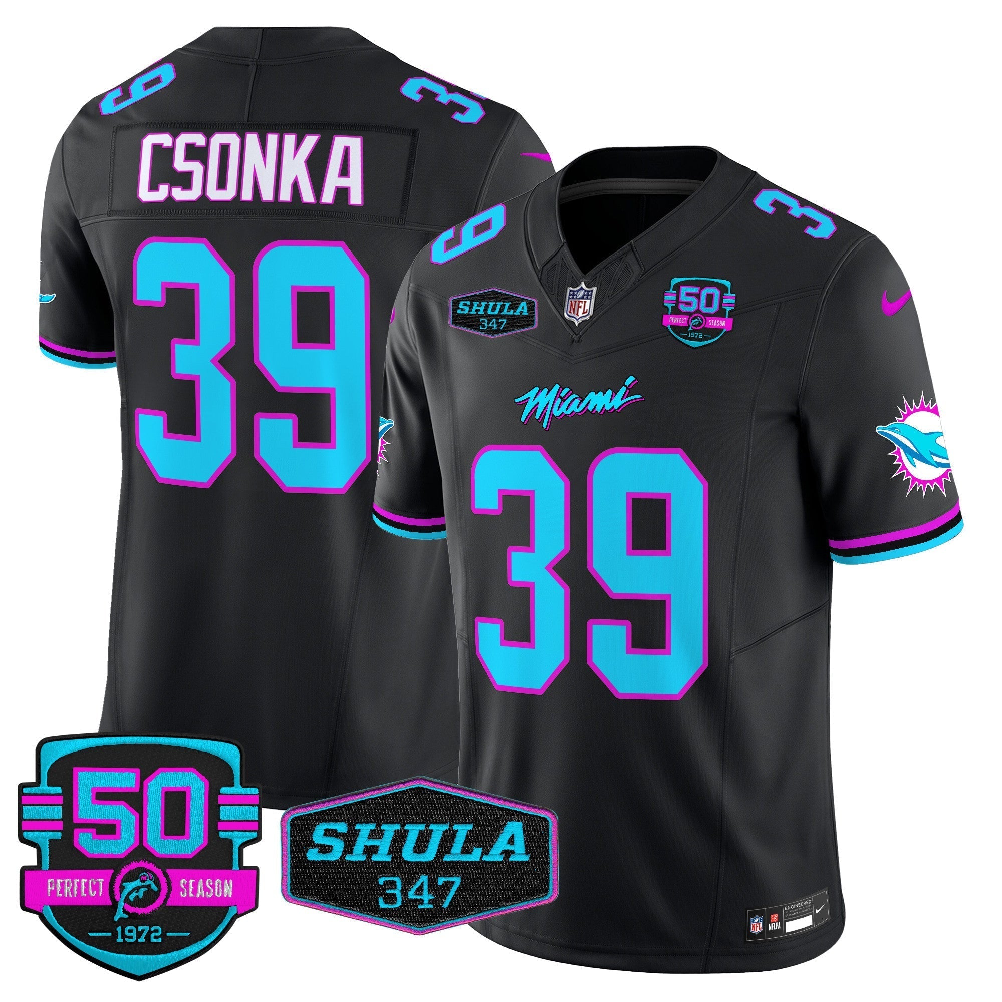 MIA "Miami Vice" Shula 347 & 50th Perfect Season Patch Vapor Limited Jersey