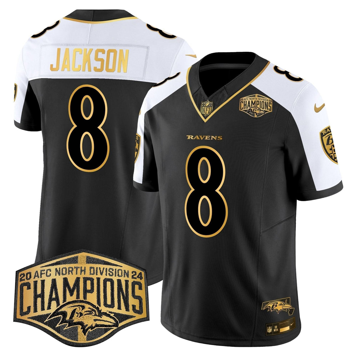 BAL Maryland Flag Map 2024 AFC North Division Champions Patch Gold Vapor Limited Jersey