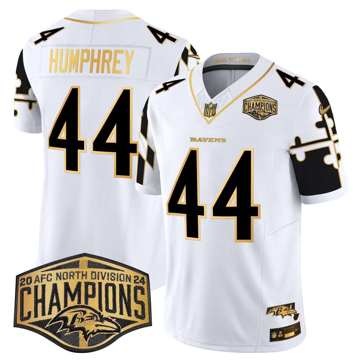 BAL Maryland Flag Map 2024 AFC North Division Champions Patch Gold Vapor Limited Jersey
