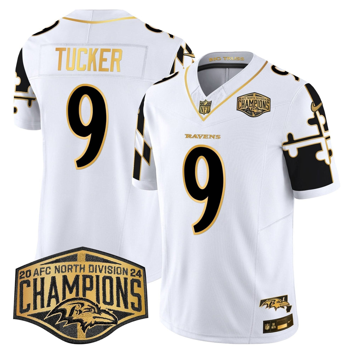 BAL Maryland Flag Map 2024 AFC North Division Champions Patch Gold Vapor Limited Jersey