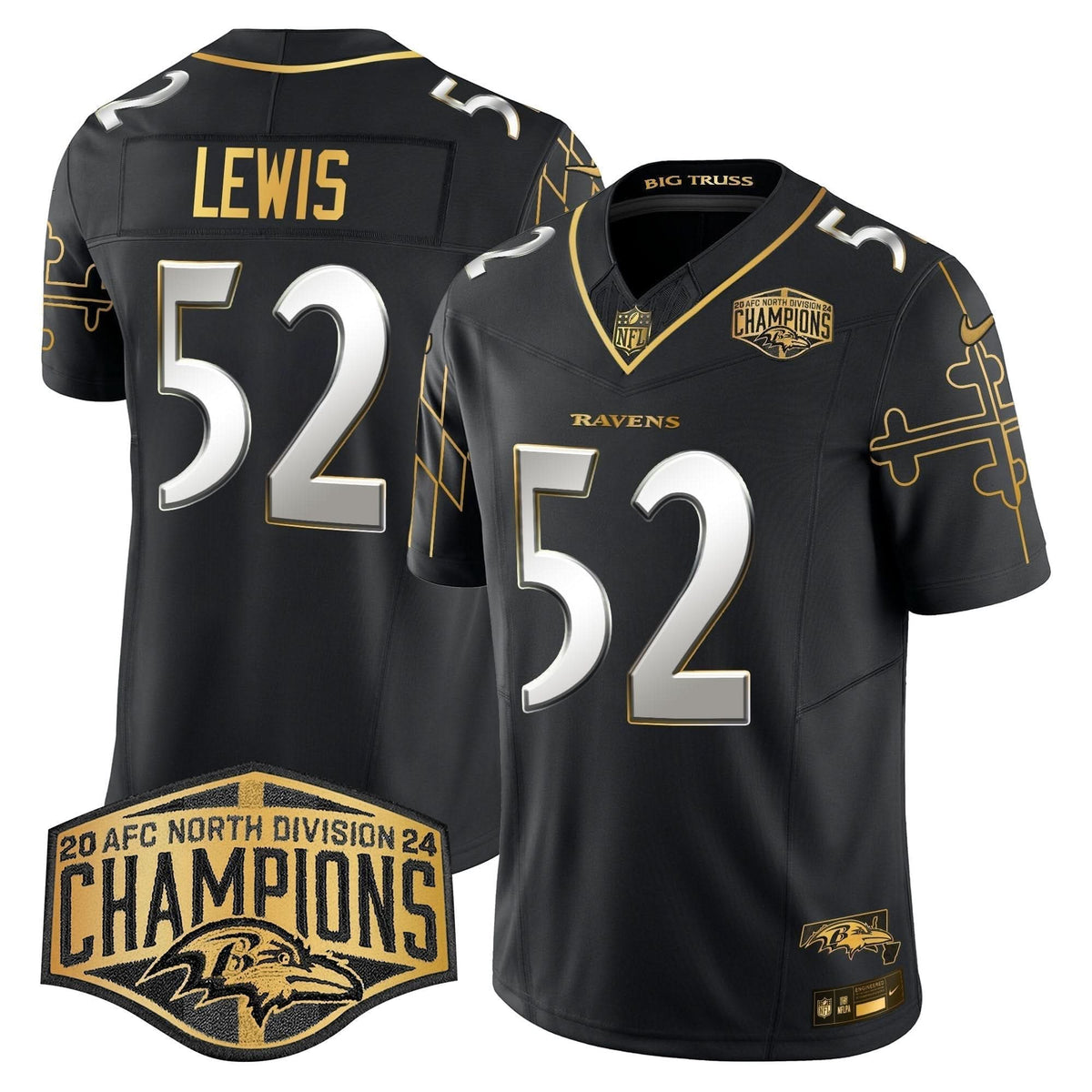 BAL Maryland Flag Map 2024 AFC North Division Champions Patch Gold Vapor Limited Jersey