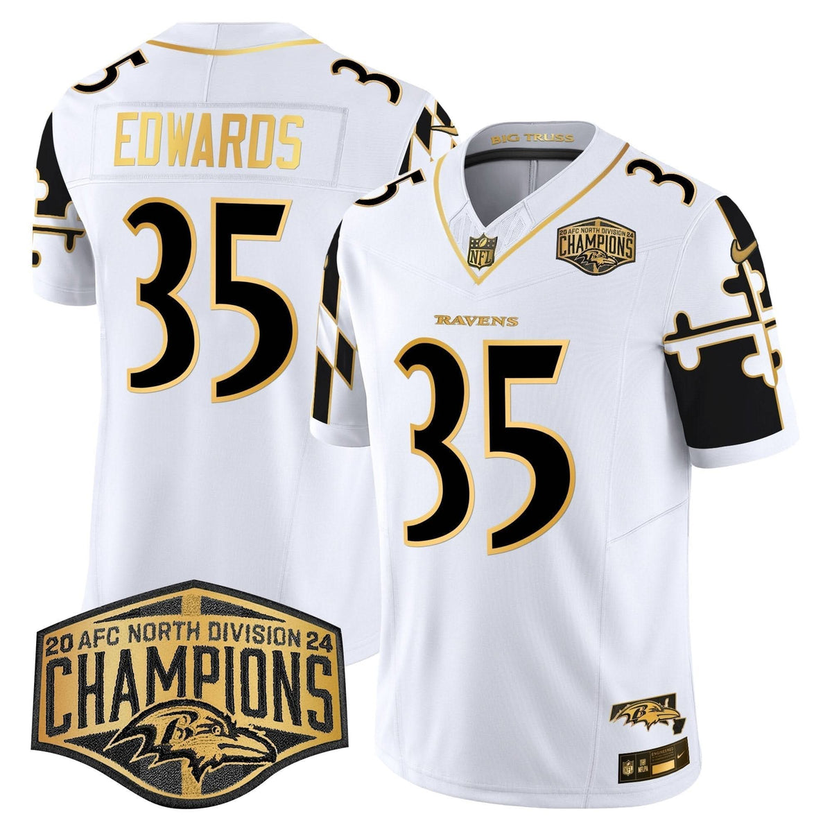 BAL Maryland Flag Map 2024 AFC North Division Champions Patch Gold Vapor Limited Jersey