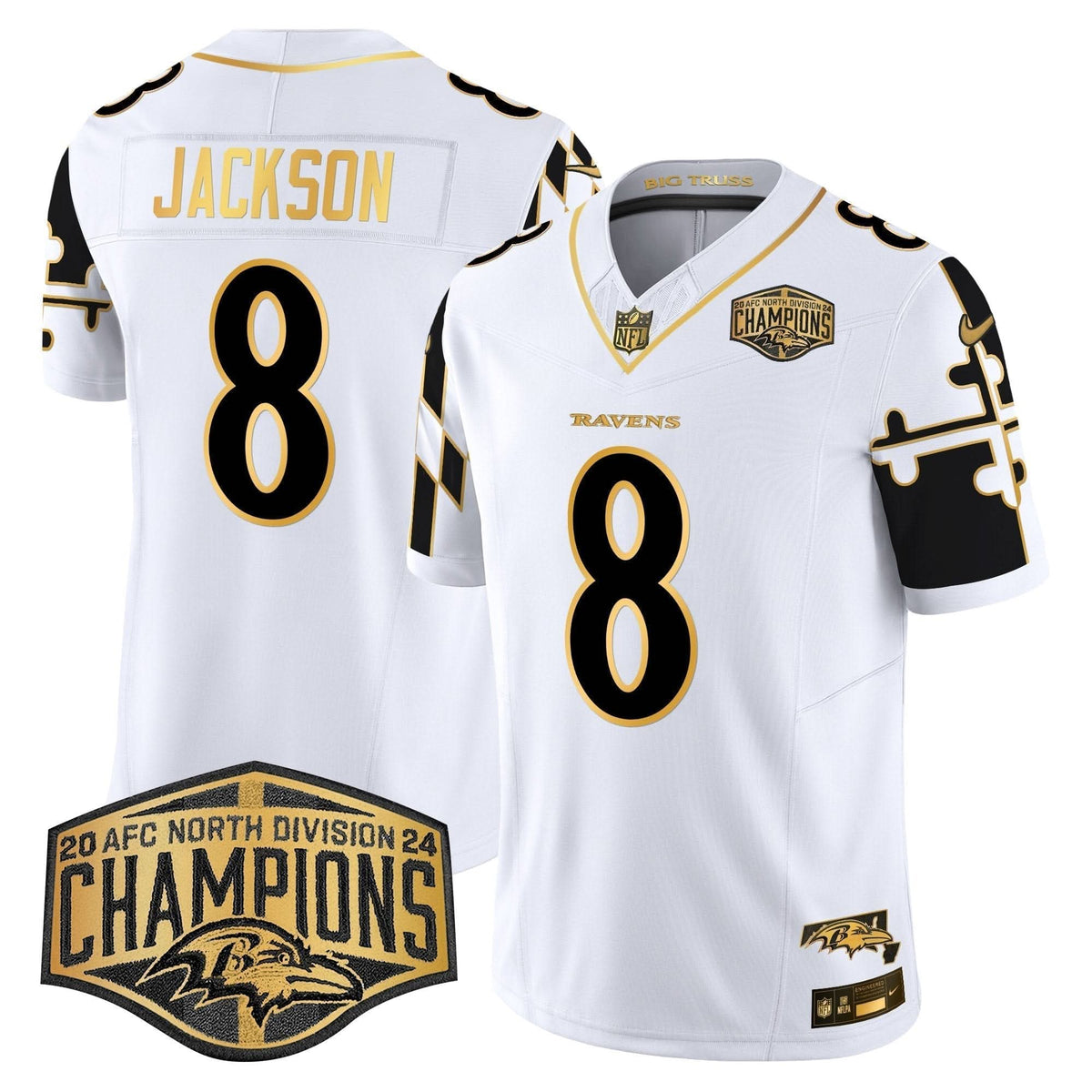 BAL Maryland Flag Map 2024 AFC North Division Champions Patch Gold Vapor Limited Jersey