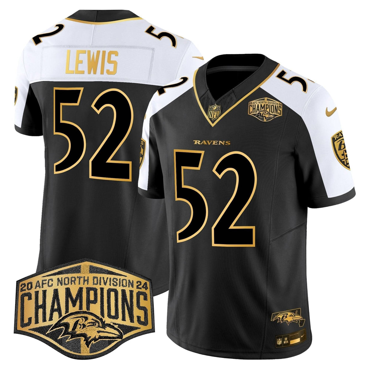BAL Maryland Flag Map 2024 AFC North Division Champions Patch Gold Vapor Limited Jersey
