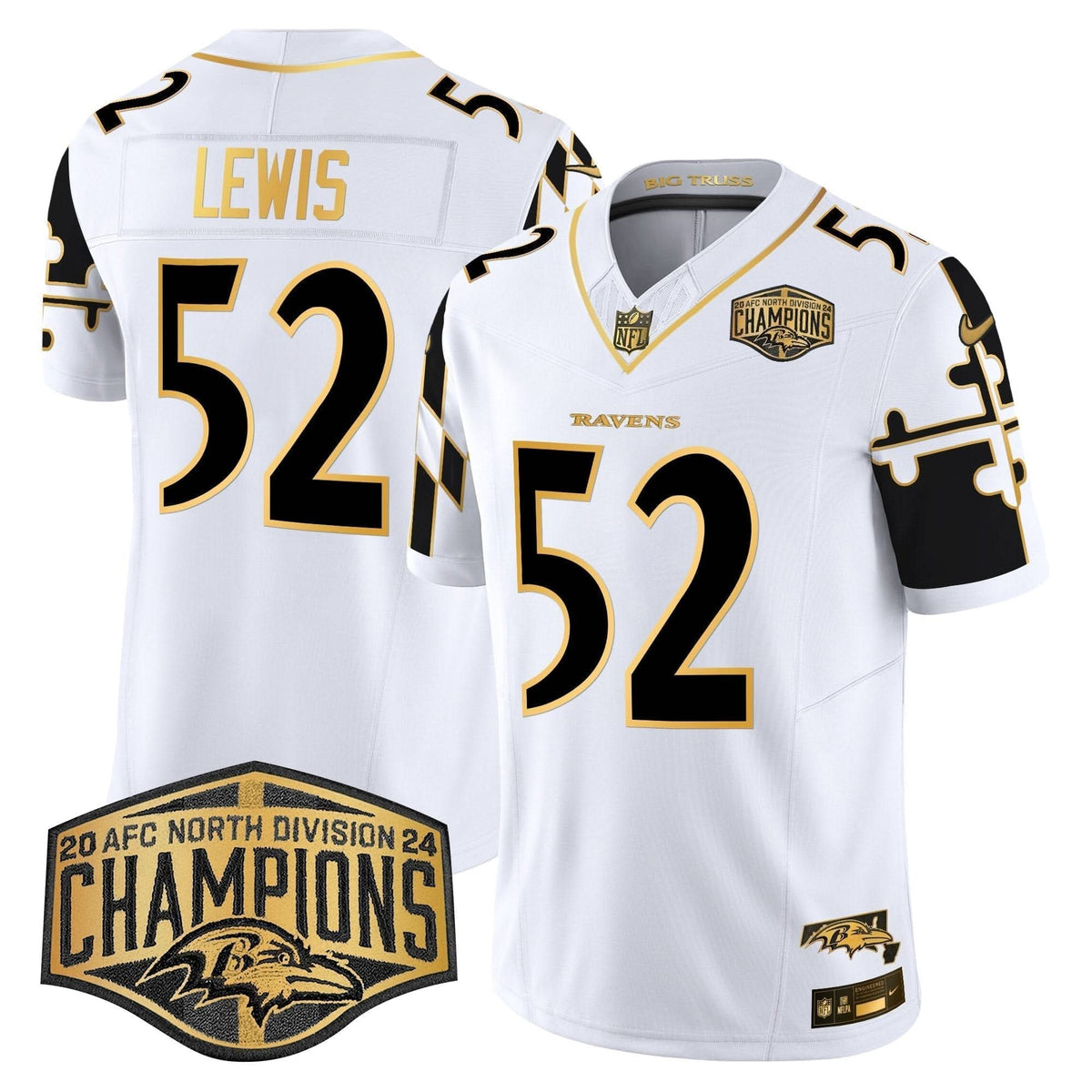 BAL Maryland Flag Map 2024 AFC North Division Champions Patch Gold Vapor Limited Jersey