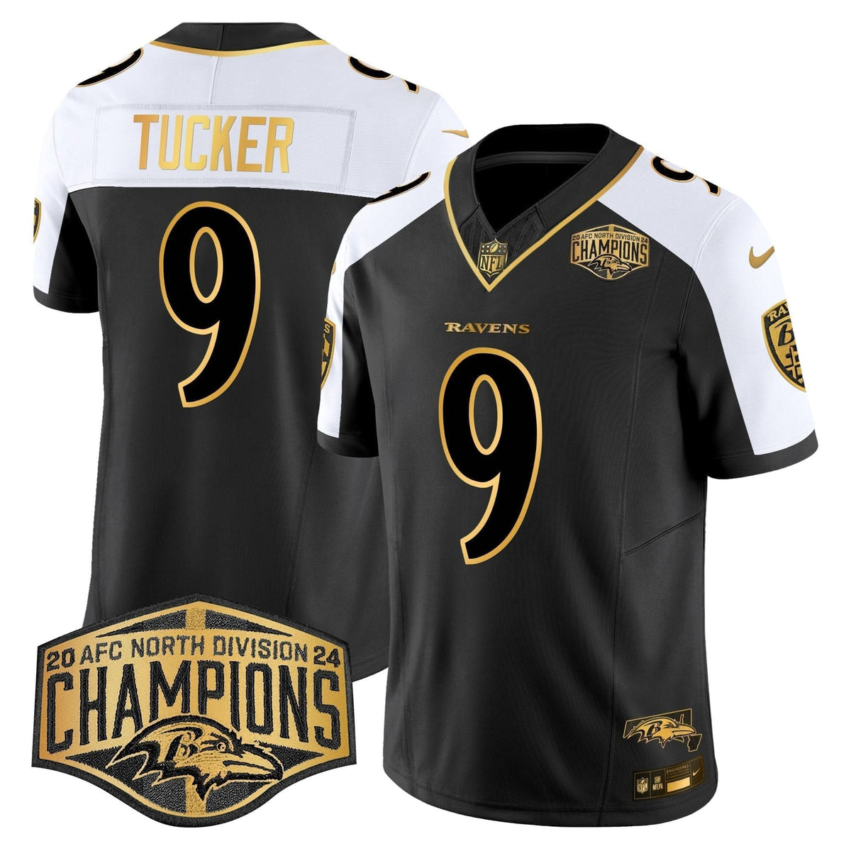 BAL Maryland Flag Map 2024 AFC North Division Champions Patch Gold Vapor Limited Jersey