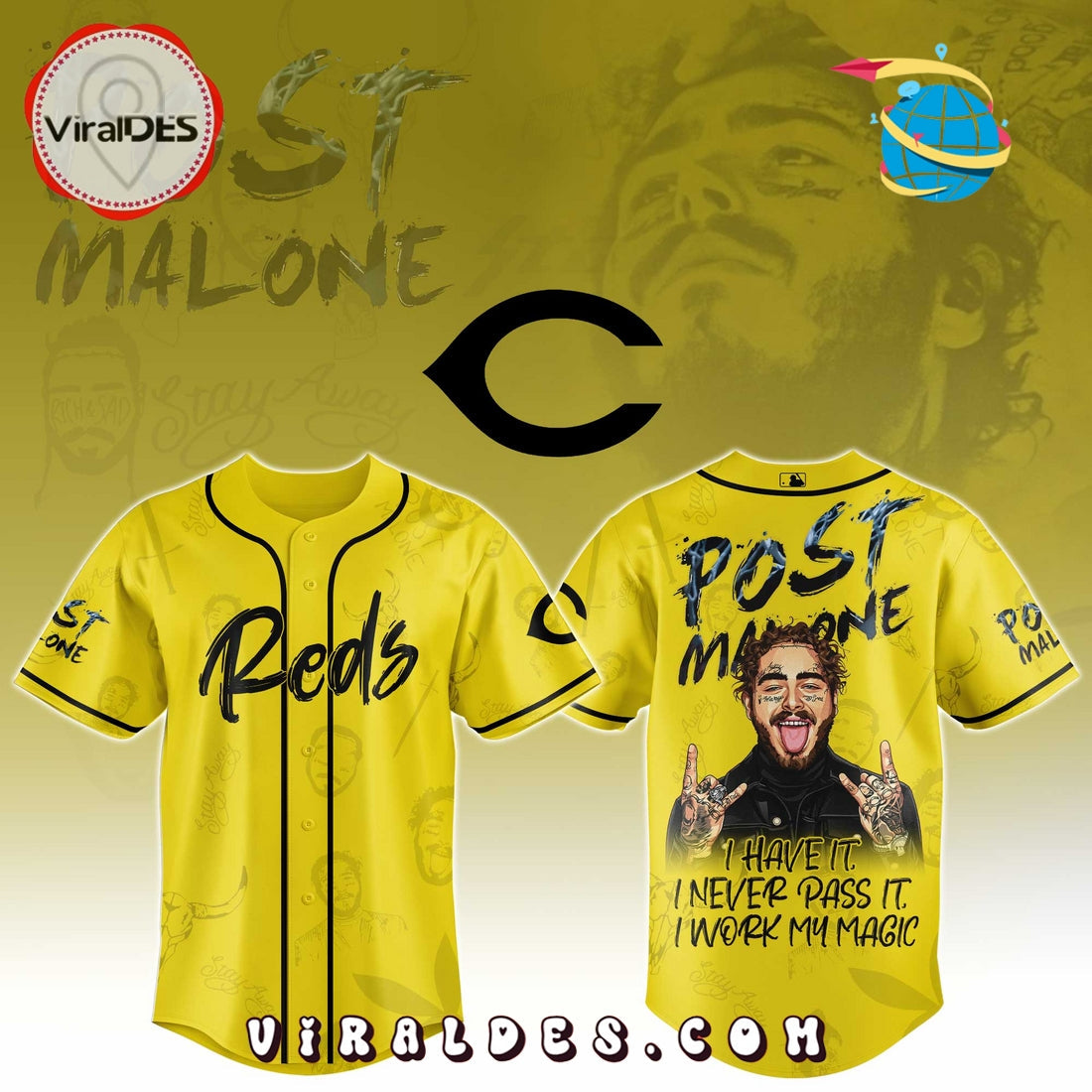 Cincinnati Reds x Post Malone Tour Baseball Jersey