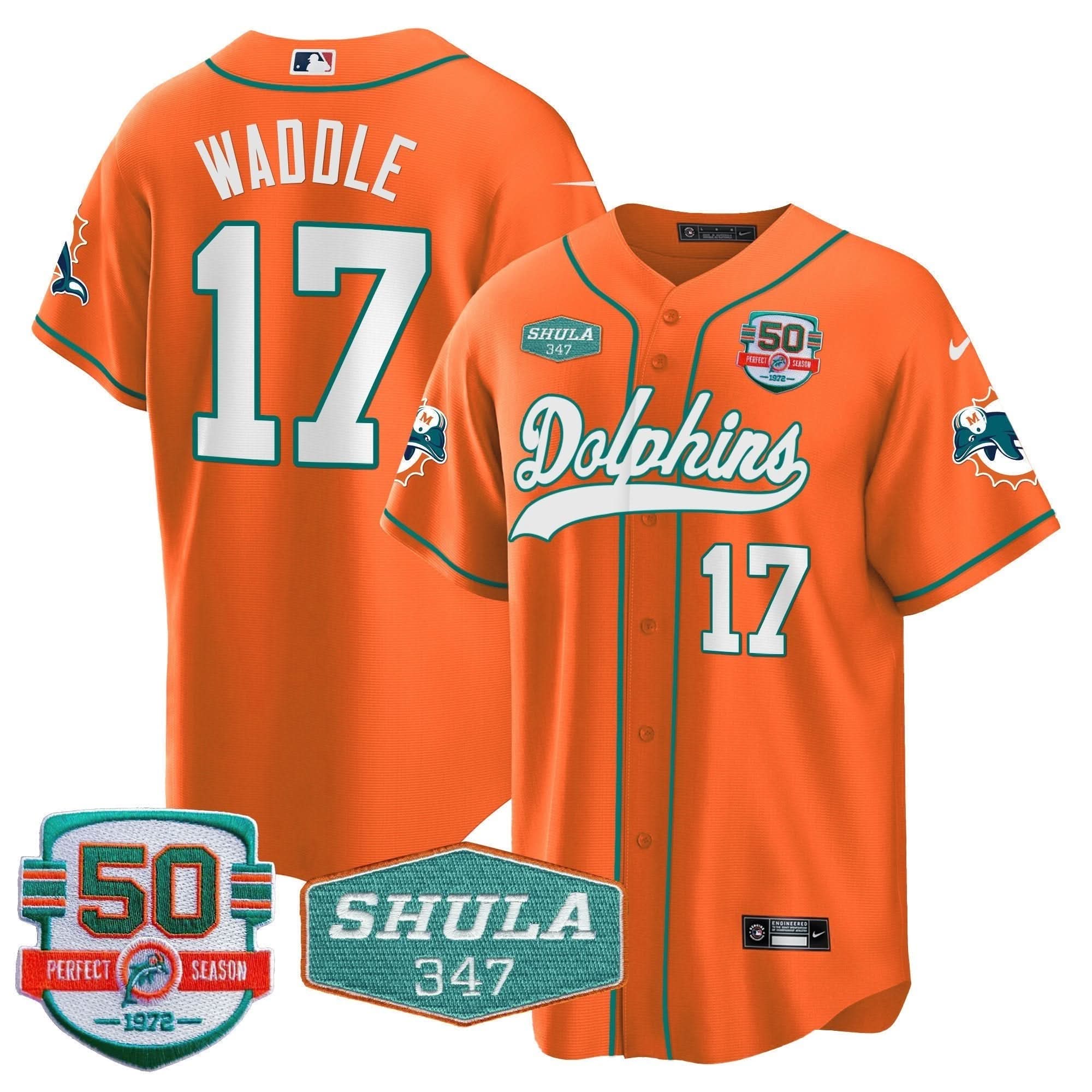 MIA 50th & Don Shula 347 Memorial Patch Baseball Jersey - All Stitched