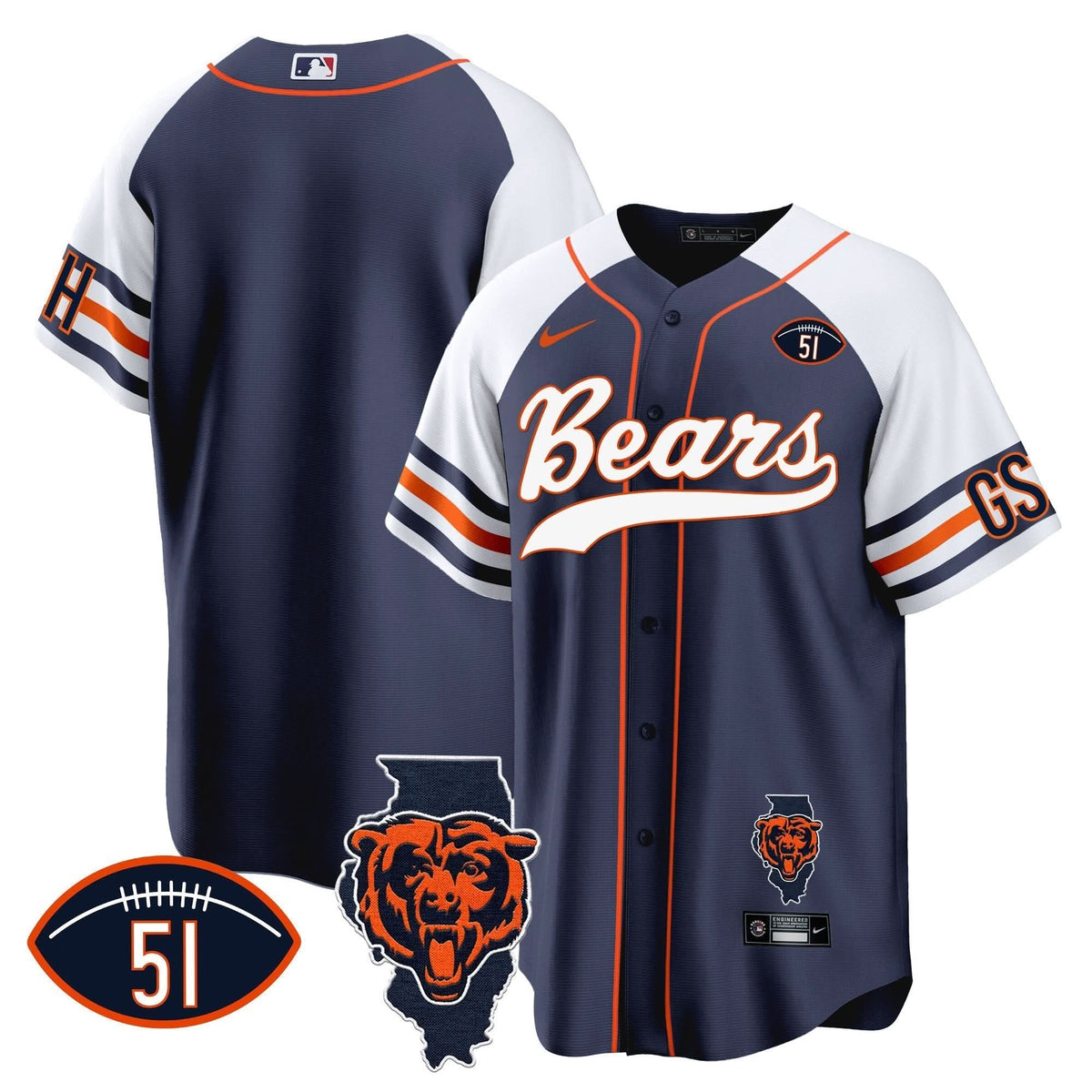 CHI Illinois Patch Baseball Jersey - All Stitched