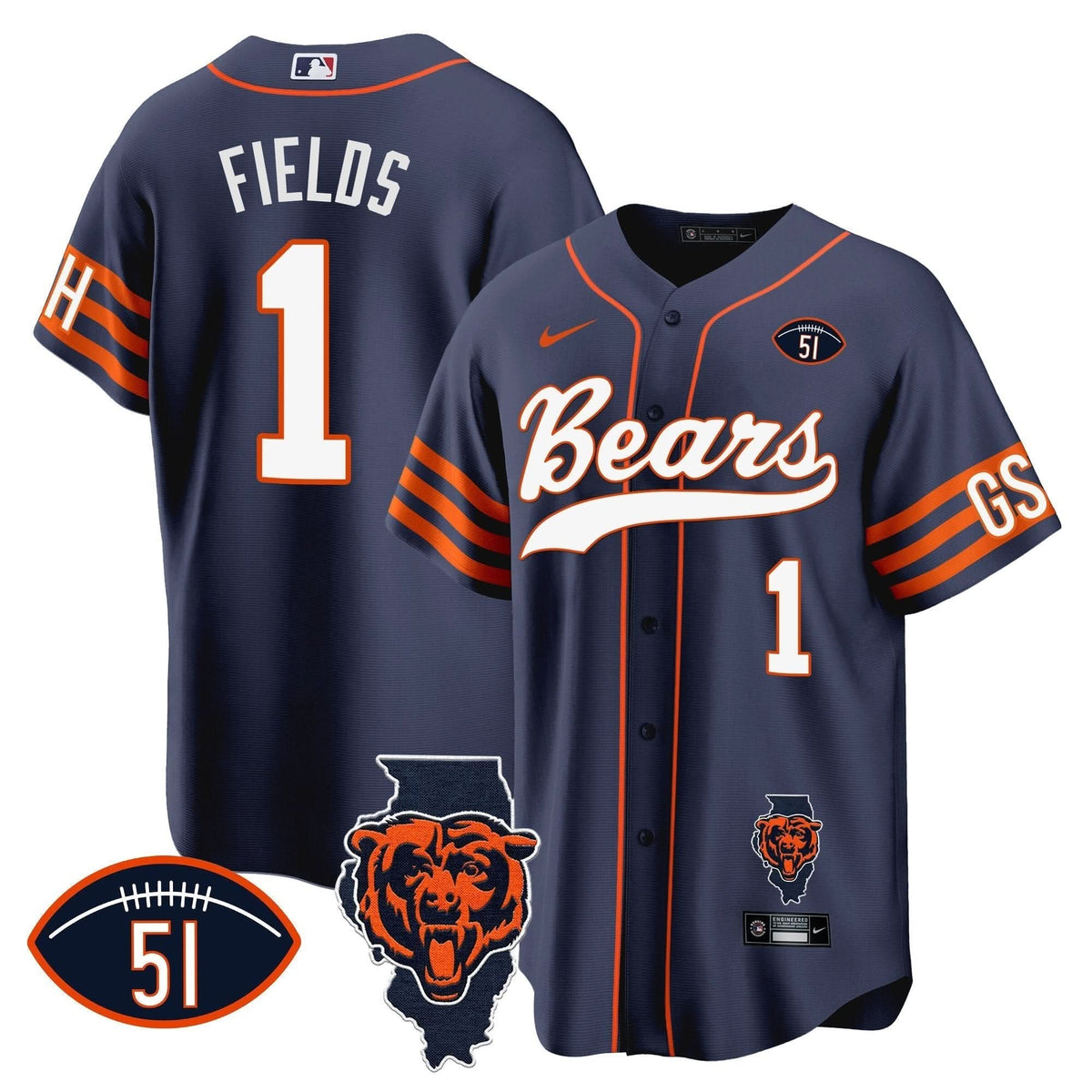 CHI Illinois Patch Baseball Jersey - All Stitched