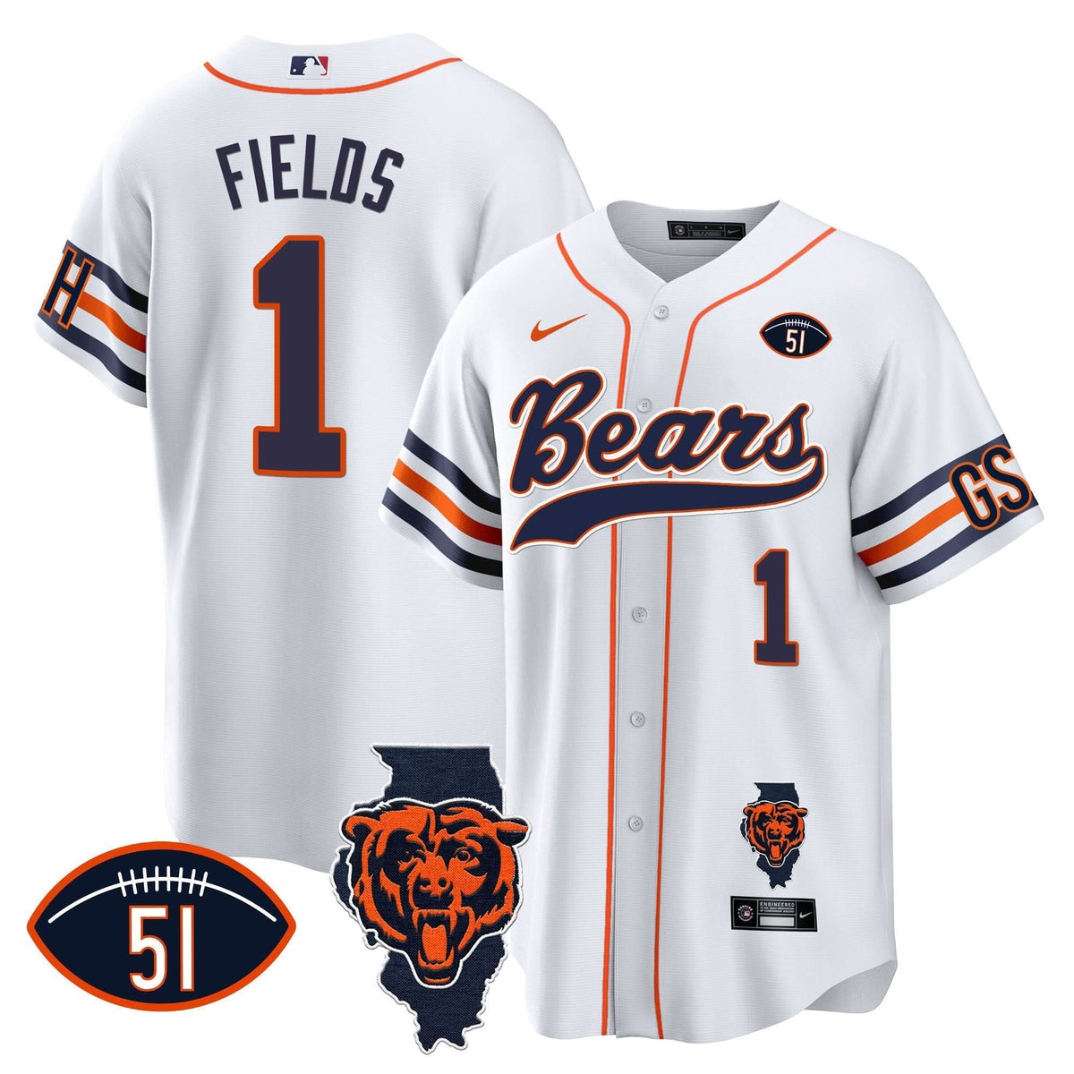 CHI Illinois Patch Baseball Jersey - All Stitched