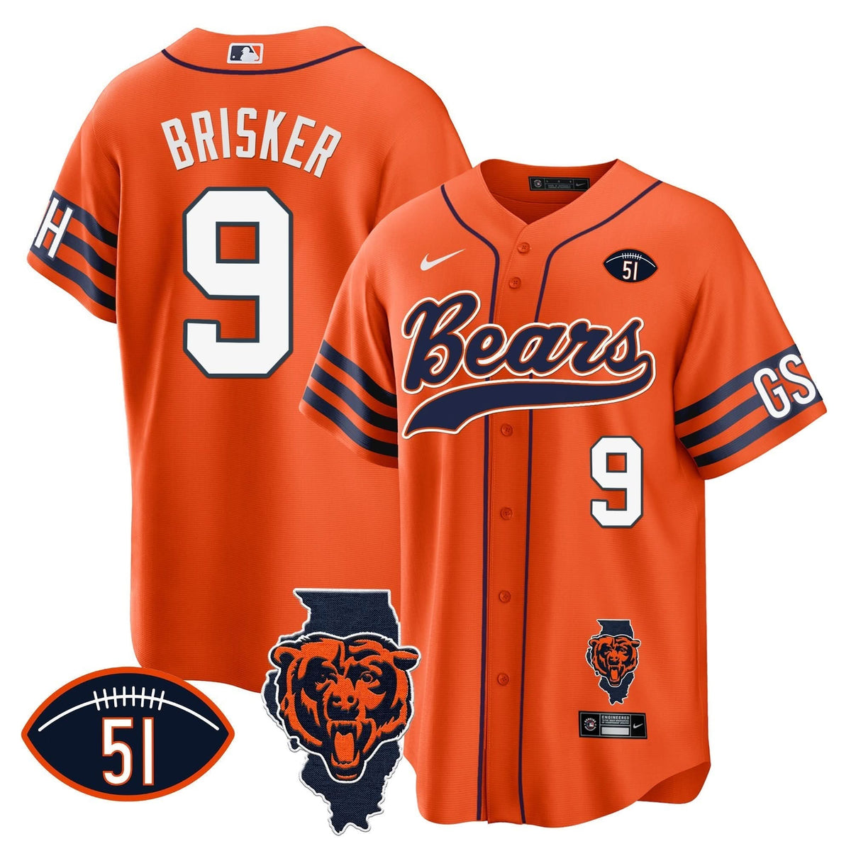 CHI Illinois Patch Baseball Jersey - All Stitched