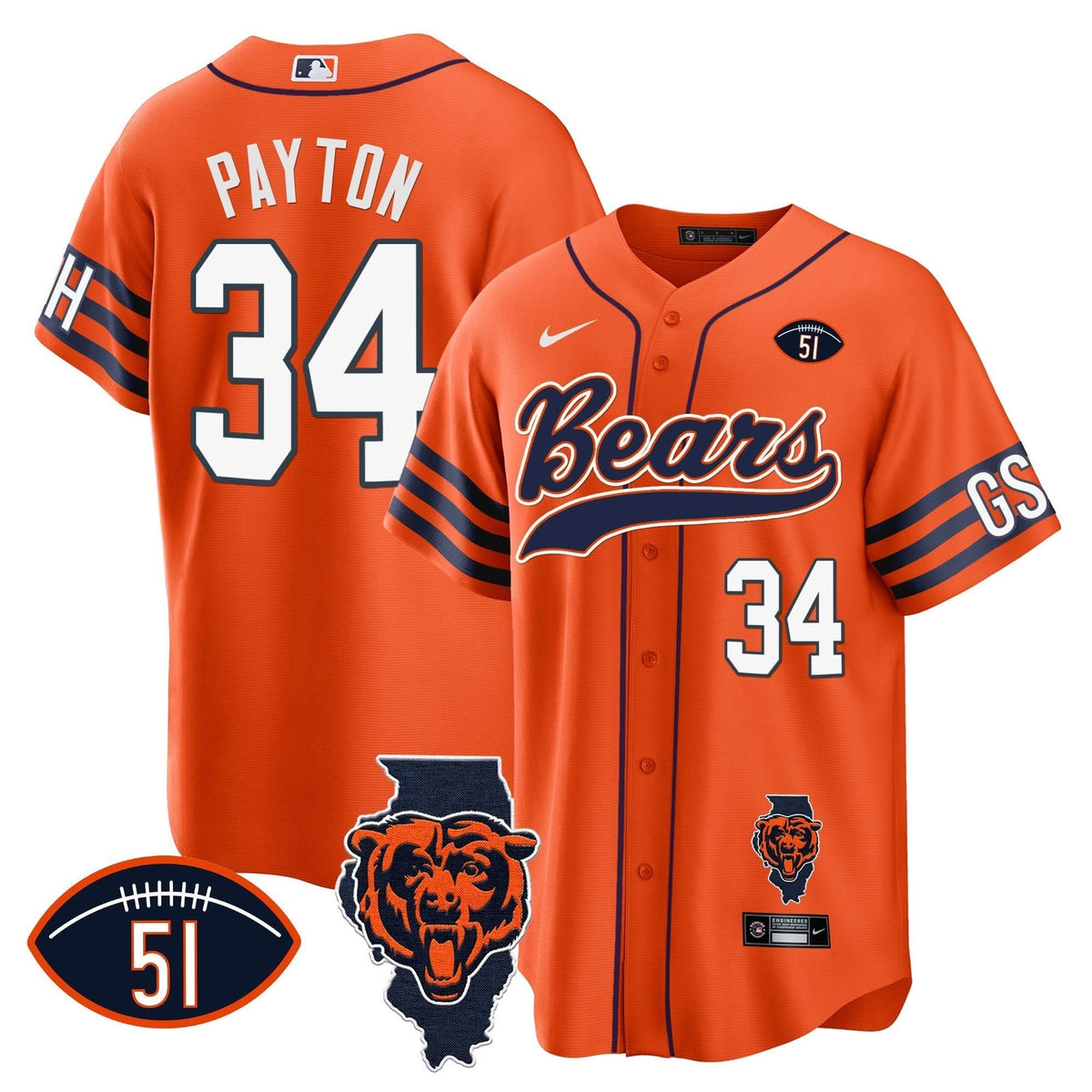 CHI Illinois Patch Baseball Jersey - All Stitched