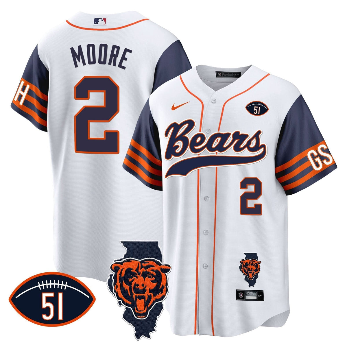 CHI Illinois Patch Baseball Jersey - All Stitched